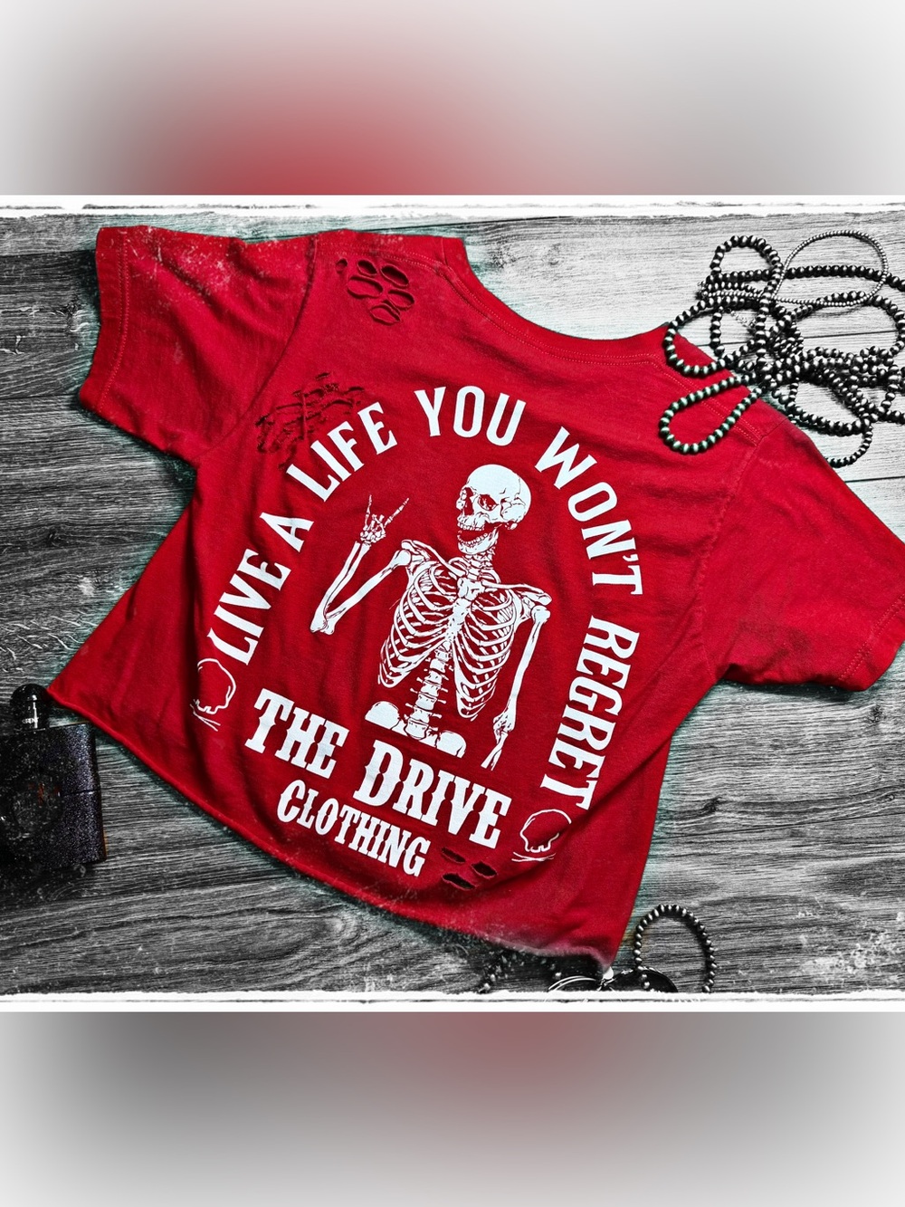 The Drive Clothing Red Graphic Crop Top with Skeleton Print